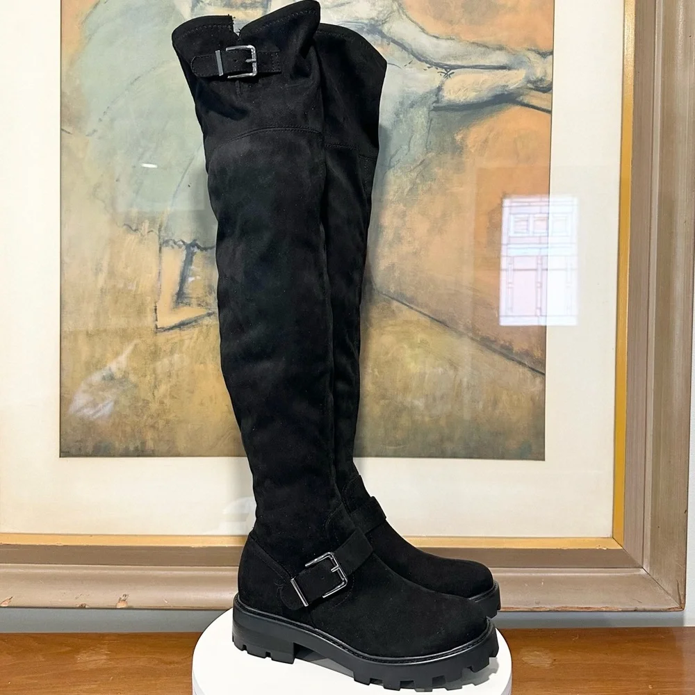 🌸MARC FISHER🌸 Ganven Suede Over-The-Knee Moto Boots in Black  Size: 6M